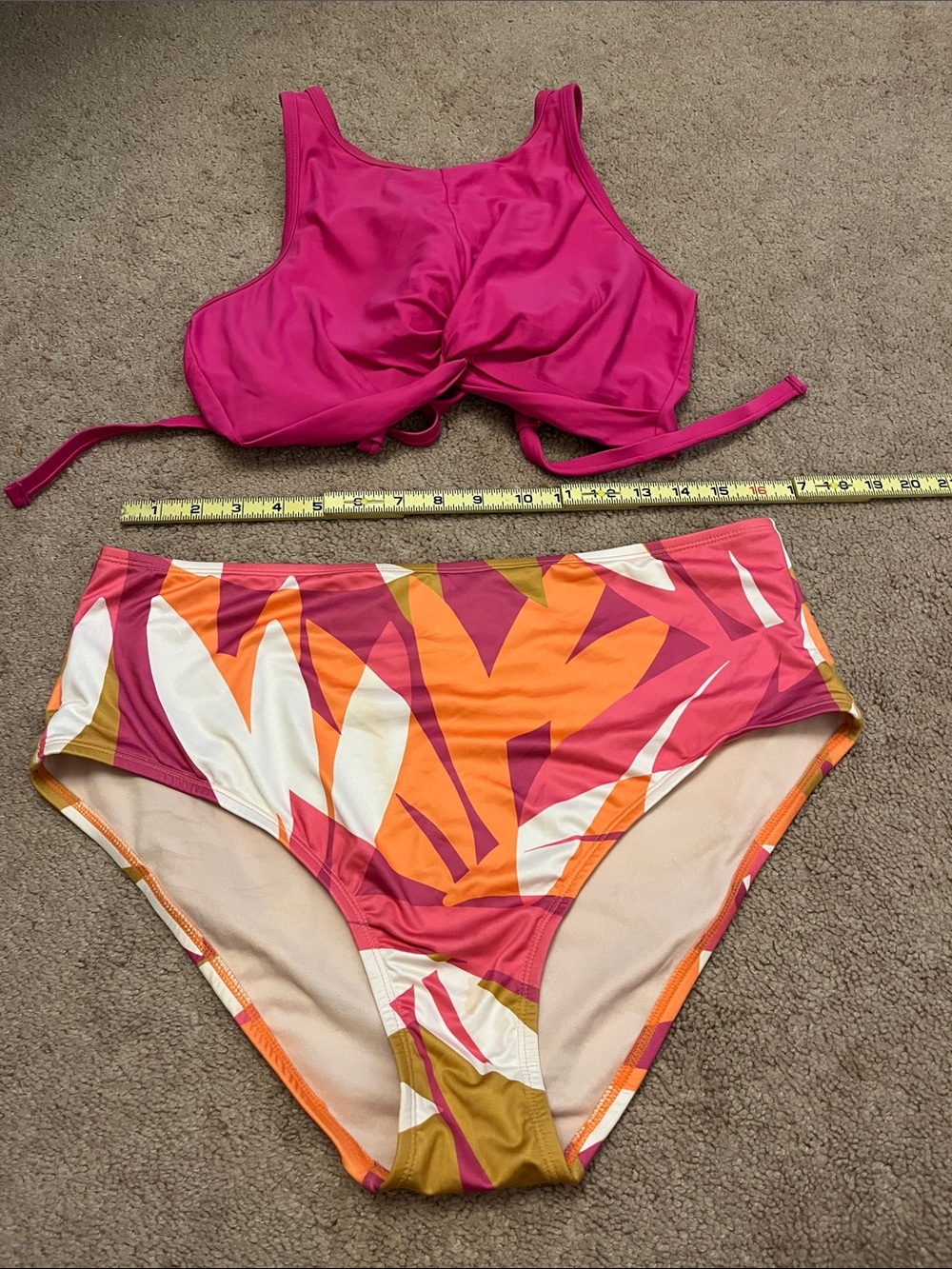 Kona Sol Orange and Pink Tropical Print Bikini Set
